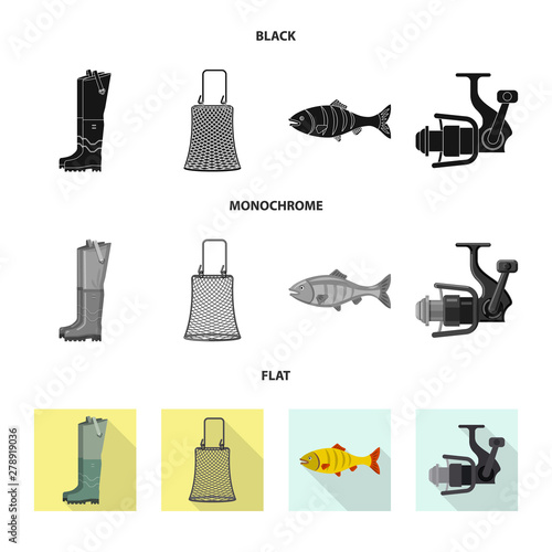 Isolated object of fish and fishing symbol. Set of fish and equipment vector icon for stock.