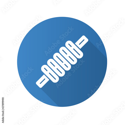 Cricket bail flat design long shadow glyph icon. Sport equipment. Cylindrical piece of wood. Top part of wicket. Horizontal crossbar on gate. Outdoor sports activity. Vector silhouette illustration