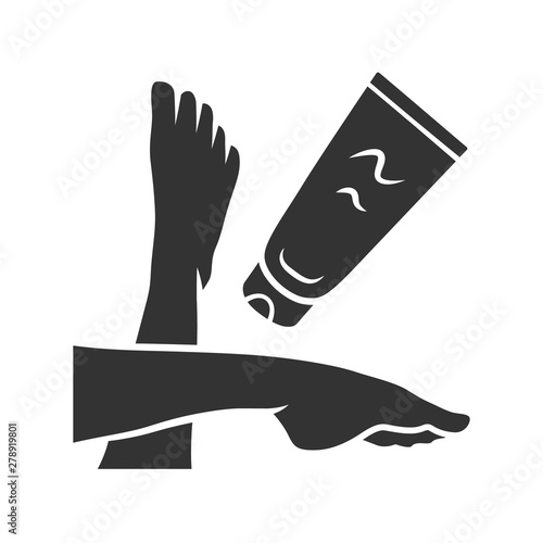 Moisturizing foot cream, sunblock glyph icon. Feminine hygiene, body care silhouette symbol. Negative space. Cosmetology, skincare product vector isolated illustration. Suntan and sunburn protection