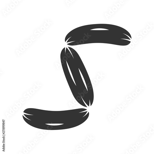 Sausages glyph icon. Butchers meat. Semifinished. Meat production and sale. Half stuff for lunch and barbecue. Butchery business. Silhouette symbol. Negative space. Vector isolated illustration