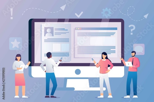 Business people looking at computer screen, concept for web banners, web. communication of people in search of solutions to problems, Web recruit resources, research or fill form, select a resume
