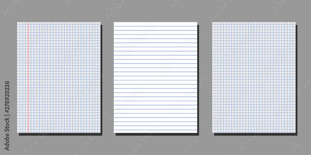 Set of realistic vector illustration of blank sheets of square and lined paper from a block isolated on a gray background EPS Set of realistic vector illustration of blank sheets of square and lined paper from a block isolated on a gray background EPS