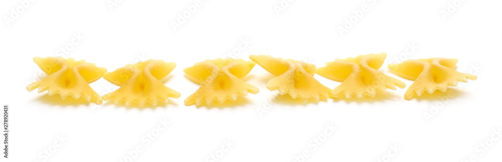 Farfalle pasta pile isolated on white background Farfalle pasta pile isolated on white background