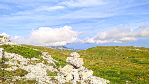 Mountain Chatyr Dag, Crimea. Beautiful view on mountains over blue sky in summer. Tourism.