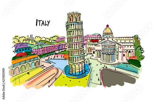 Leaning tower of Pisa, Italy. Sketch for your design