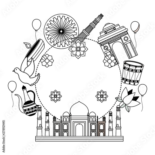 taj mahal indian mosque with set cultural icons