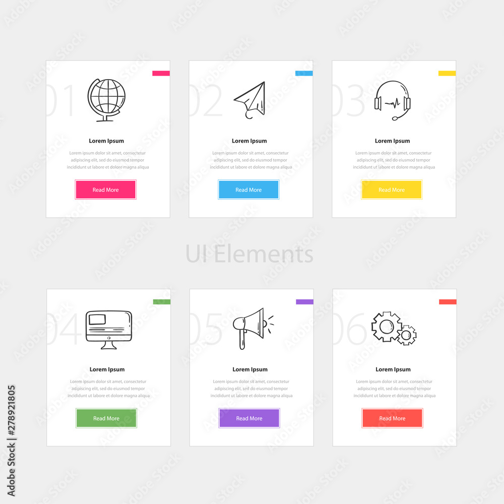 Colorful web cards template with text and icon. Website and application Colorful web cards template with text and icon. Website and application