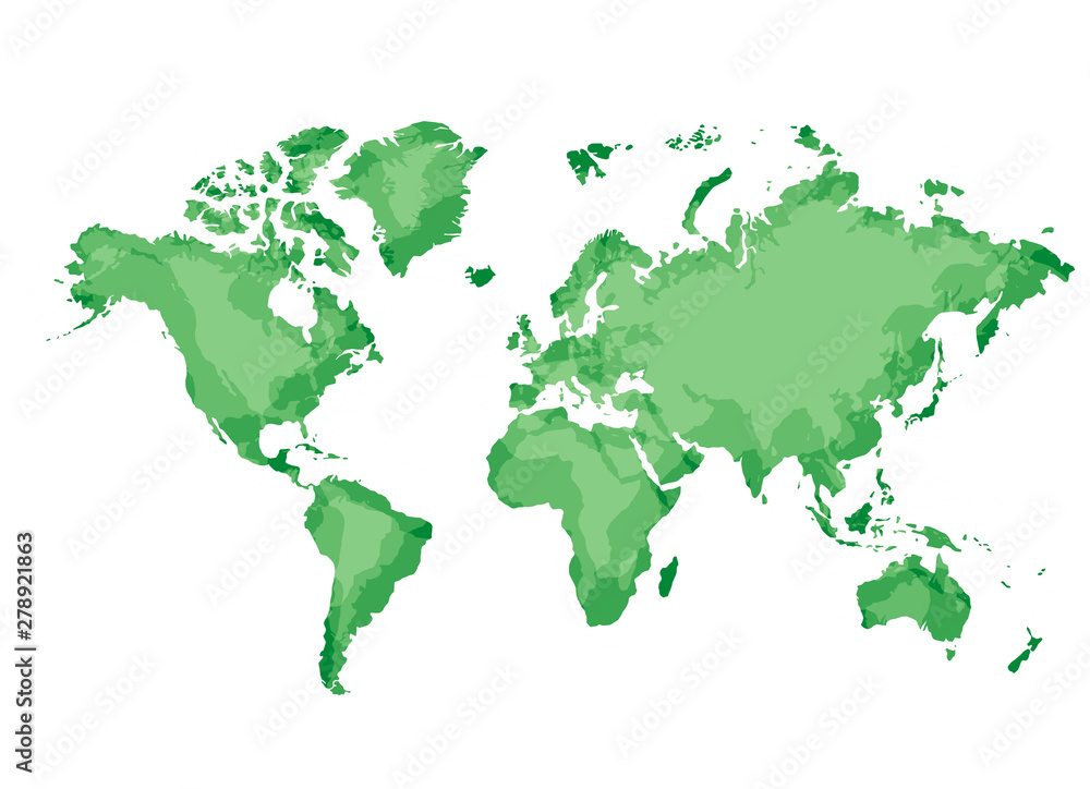 green world map isolated on white background