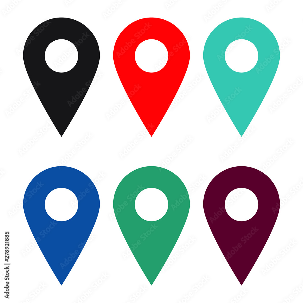 Set of colored map pins. Location map icon. Set of colored map pins. Location map icon.