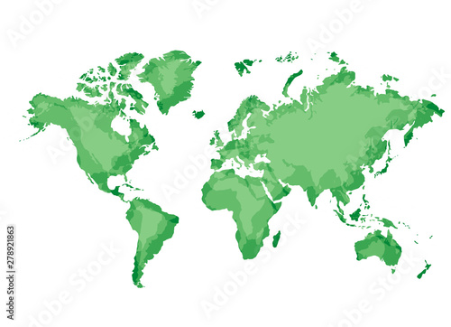 Fototapeta Naklejka Na Ścianę i Meble -  green world map isolated on white background