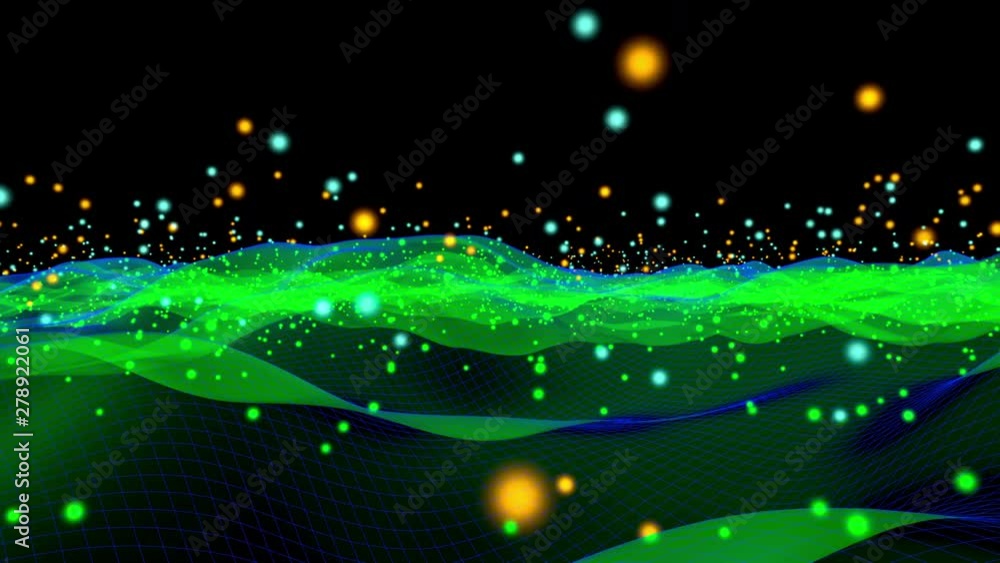 3D rendered Animation of particle physics, dancing particles and wave ...