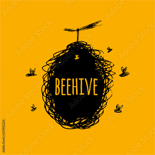 Beehive with bees, sketch, art for your design