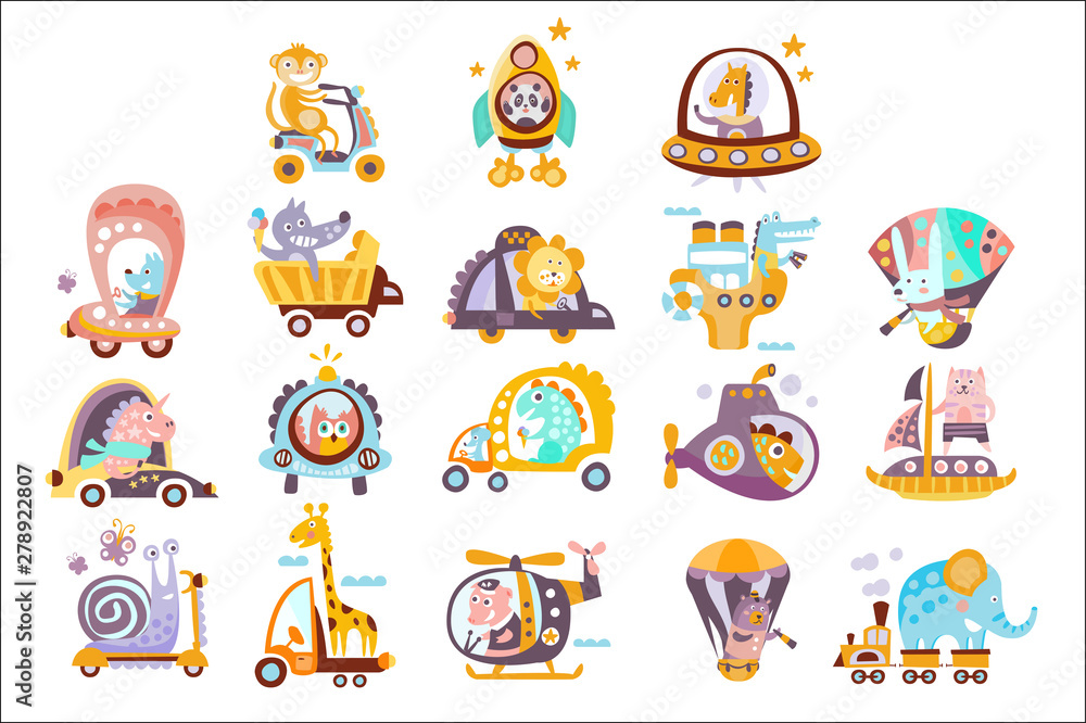 Animals And Transportation Fantasy Drawings Set Animals And Transportation Fantasy Drawings Set