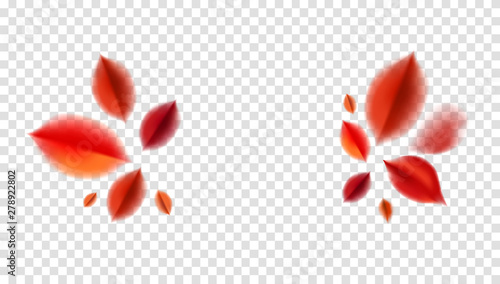 Fall blurred flying red leaves, autumn nature vector design elements for photo decoration