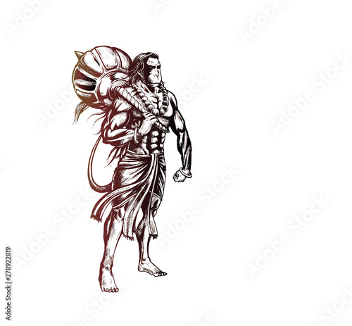 Foto Lord Hanuman for Hanuman Jayanti festival of India, Hand Draw Sketch Vector Illustration