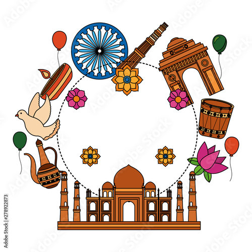 taj mahal indian mosque with set cultural icons