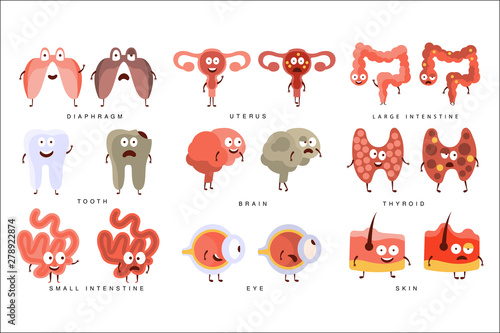 Healthy vs Unhealthy Human Organs Infographic Illustration