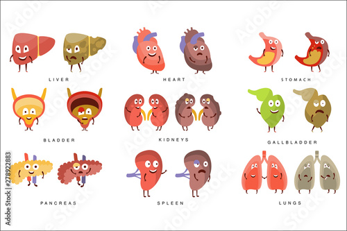 Healthy vs Sick Human Organs Infographic Illustration