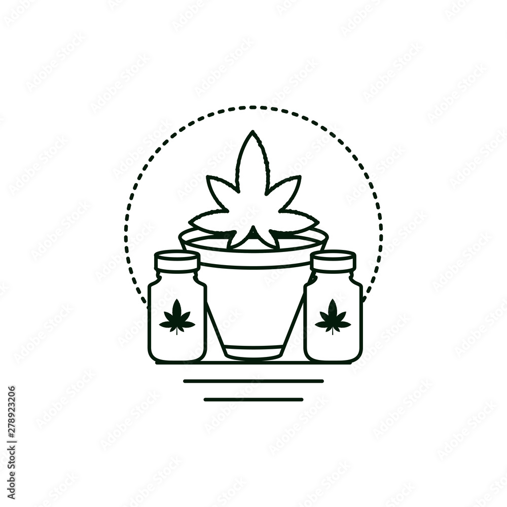 cannabis bottle product with houseplant cannabis bottle product with houseplant