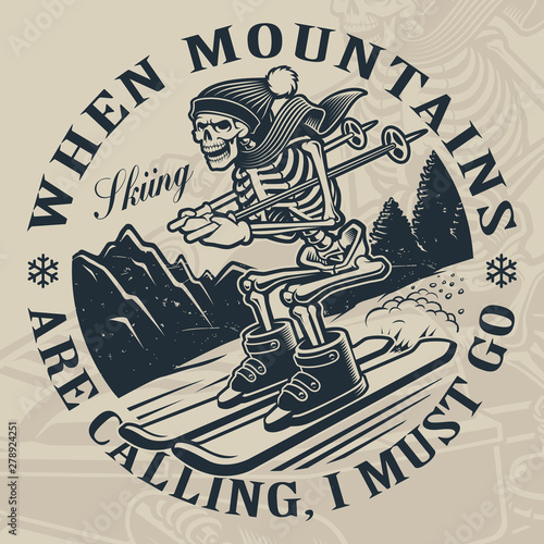 Vector illustration of skeleton on the ski.