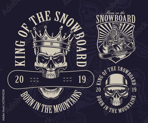 Vector illustrations of snowboard theme with skulls