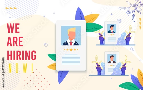 Banner Inscription we are Hiring Now Cartoon.