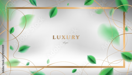 Spring nature background with green leaves and golden decoration