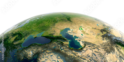Detailed Earth on white background. Caucasus