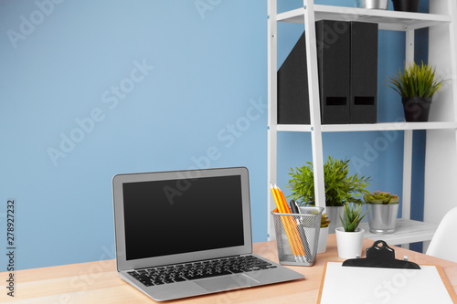 Wallpaper Mural paperwork in the office and laptop on the desktop Torontodigital.ca