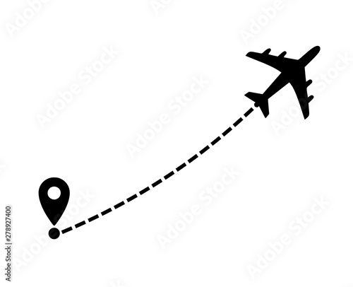 Icon with plane, destination and route of fly vector