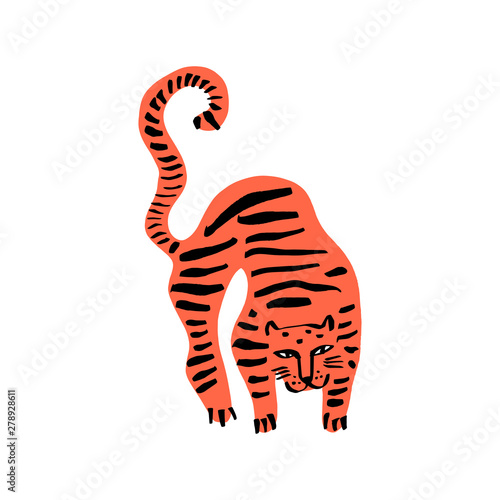 Funny wild cat tiger. Cute kids print for t-shirt. Vector illustration