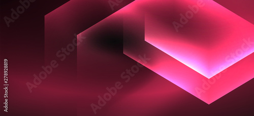 Neon color hexagon shapes, lines on black background. Modern template for web backdrop design. Abstract geometric frame