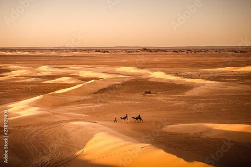 Karavane in der Sahara Wüste bei Sonnenuntergang in Marokko photo