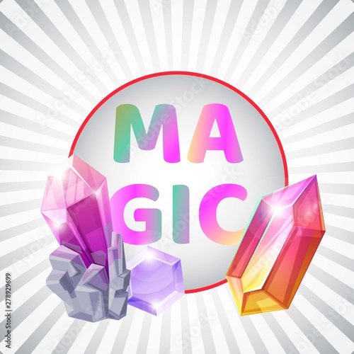 Magic silver background. Crystal banner vector illustration. 3d abstract shape with shiny and glossy jewellery stone for advertisement, greeting and invitation cards. Gradient colors. photo