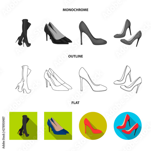 Vector illustration of heel and high sign. Collection of heel and stiletto stock vector illustration.