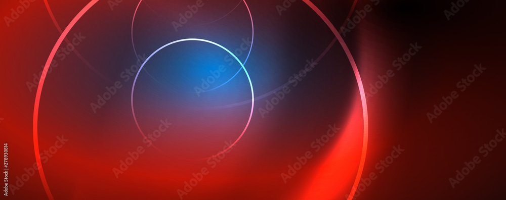 Trendy neon blue abstract design with waves and circles. Neon light glowing effect. Abstract digital background. Trendy neon blue abstract design with waves and circles. Neon light glowing effect. Abstract digital background.