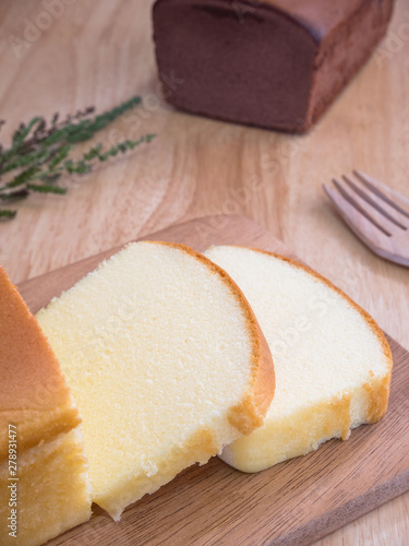 Butter cake on wooden plate