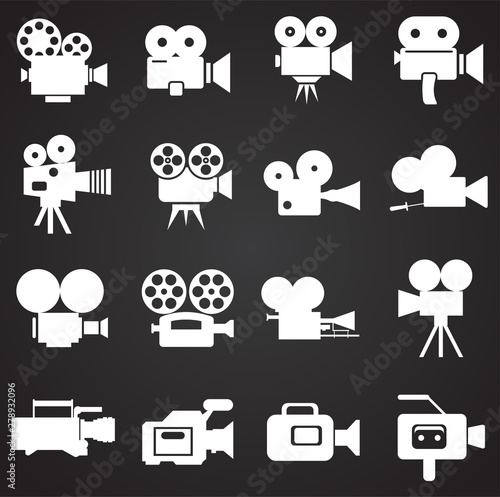 Cinema camera related icons set on background for graphic and web design. Simple illustration. Internet concept symbol for website button or mobile app.
