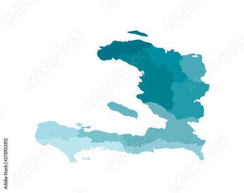 Vector isolated illustration of simplified administrative map of Haiti. Borders of the departments (regions). Colorful blue khaki silhouettes