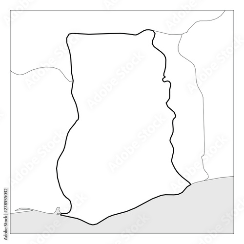 Map of Ghana black thick outline highlighted with neighbor countries