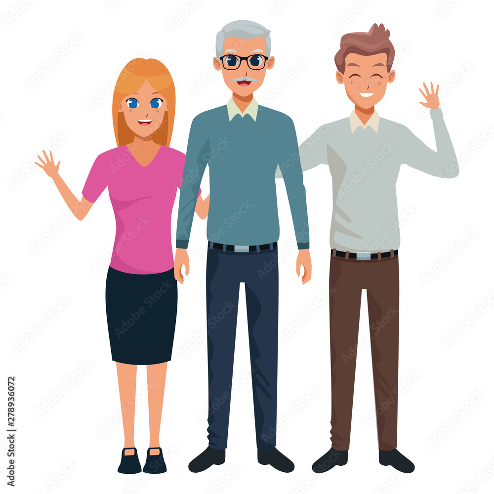 Obraz premium Family old father with adultt daughter and son smiling and greeting