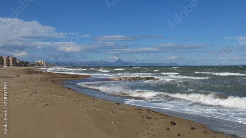 Waves at the beach in Denia, Spain.