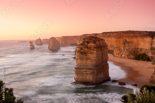 Twelve Apostles Sea Rocks near Great Ocean Road , Port Campbell National Park, Australia. Soft, selective focus, pink filter.