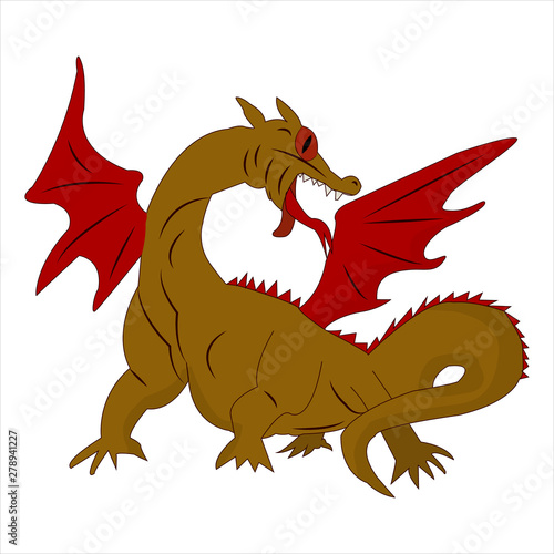 Character dragon  with red wings  cartoon on white background