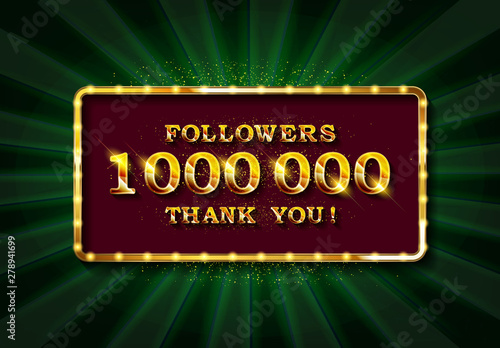 1 million followers thank you gold illustration.