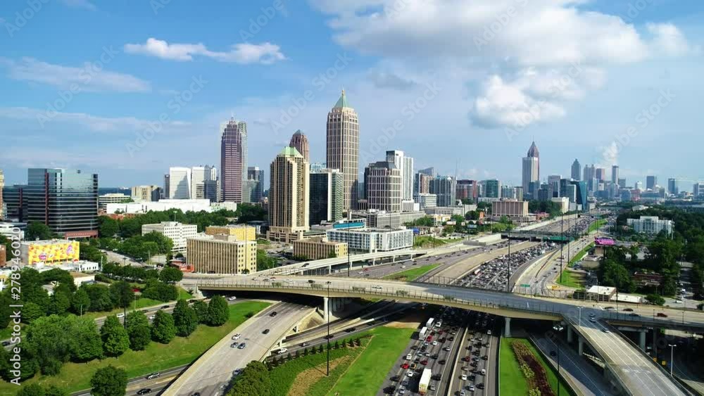 Downtown Atlanta Georgia GA Skyline Aerial Traffic Downtown Atlanta Georgia GA Skyline Aerial Traffic