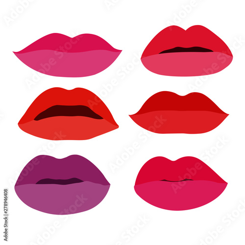 mouth Lips close up Design element isolated collection Stylish colorful different shades of lipstick Beauty Make up expressing different emotions art paint on white background illustration Vector