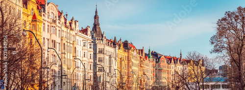 Panoramic View of Traditional Buildings on Smetanova Street in Prague - Image photo