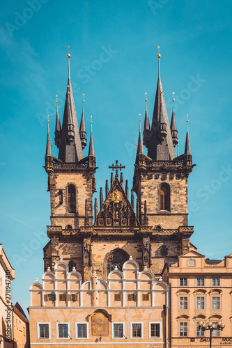 Old Town Square with Tyn Church in Prague, Sunset Cityscape in Capital of Czech Republic, Prague, Europe - Image