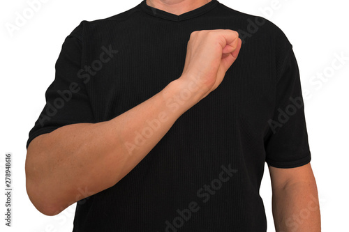 Tablou pe pânză Guy keeps arm on breast near heart with fist